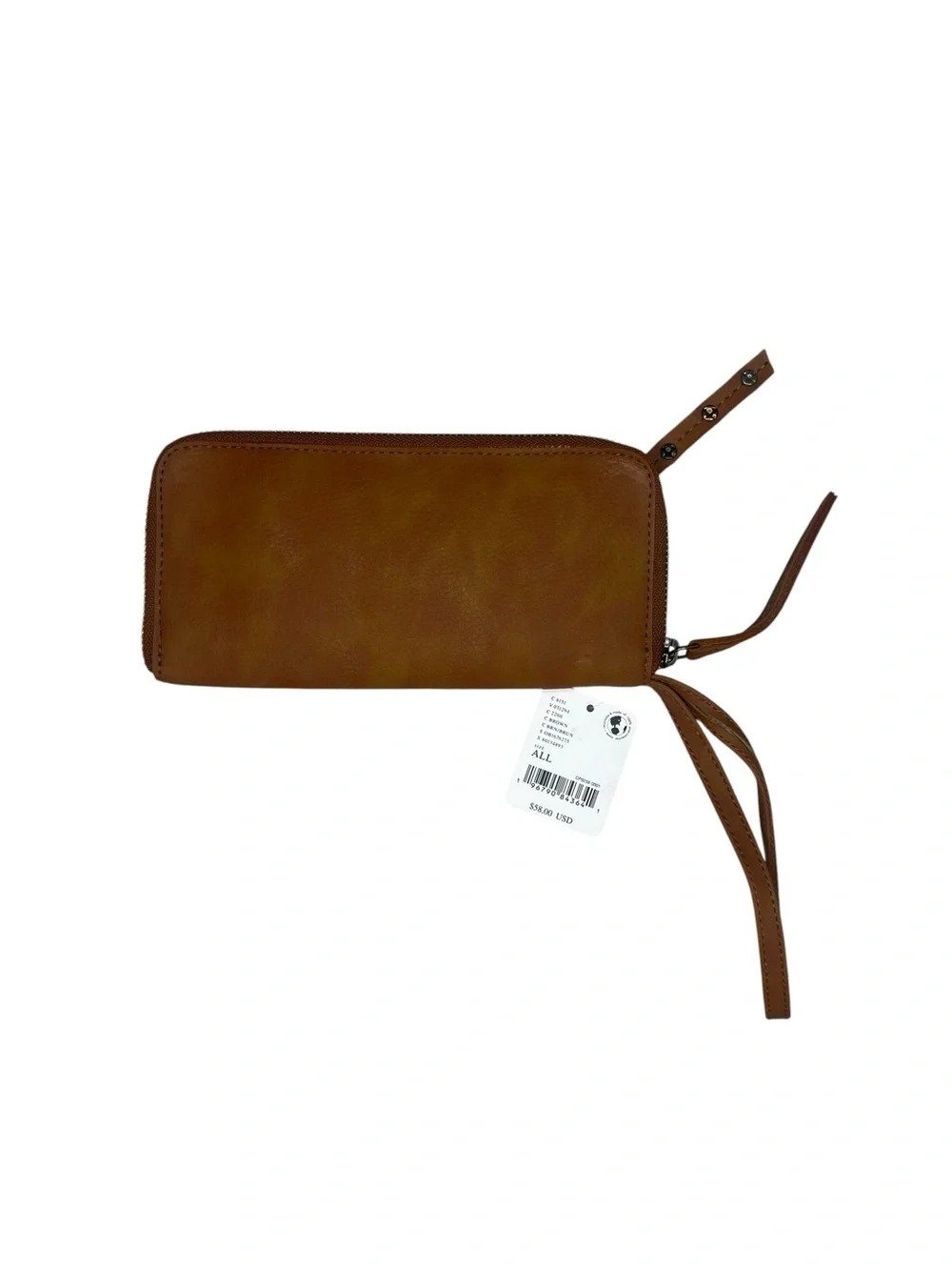 Free People NWT Vegan Leather Wallet Faux Zip Pocket Boho Wristlet Clutch Brown